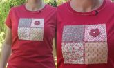 camiseta pathwork com flor em couro + joaninha na gola