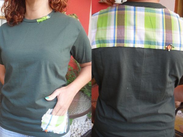 camiseta detalhes em xadrez